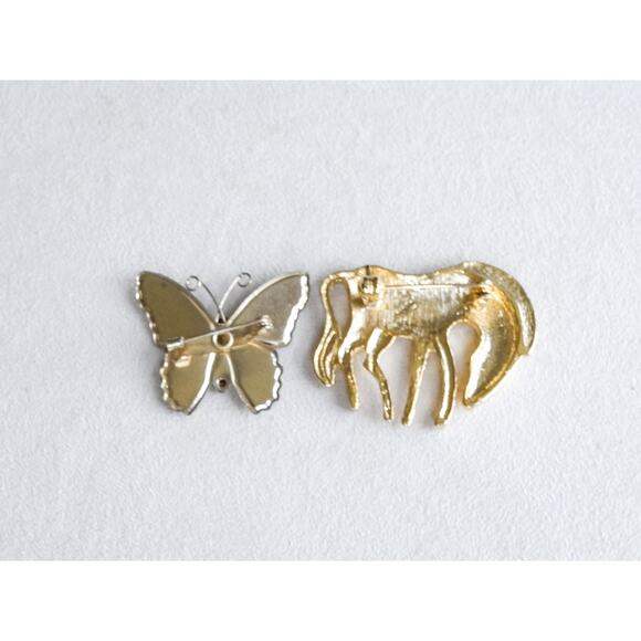 Vintage Brooches 2 PC Gold Tone Zebra Purple Butterfly Animal Pin Set Cute Retro - Picture 4 of 5